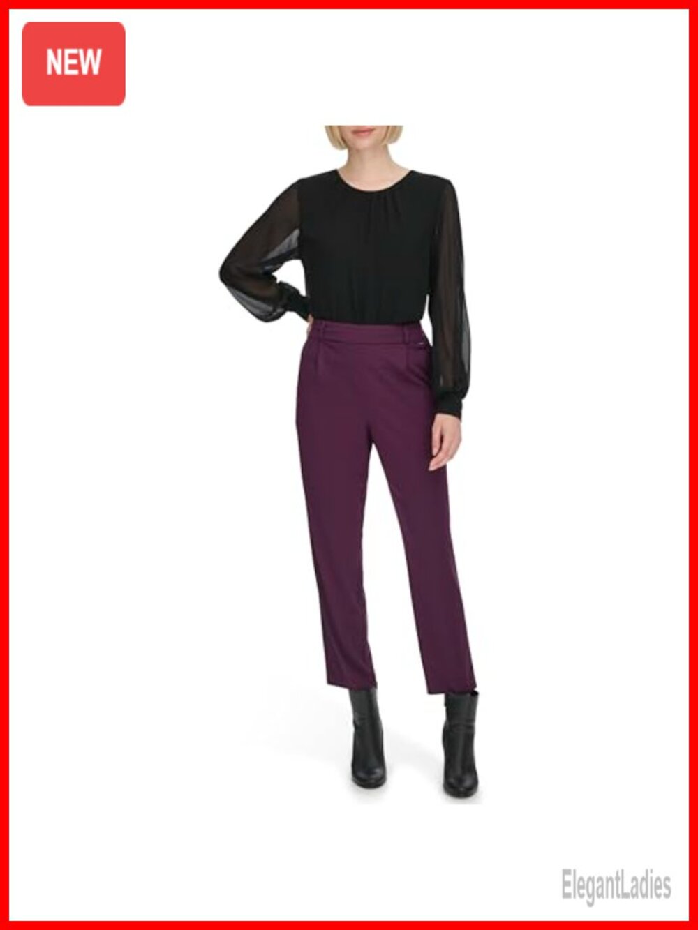 Pleated Tapered Pants High Rise Pull On Professional Casual